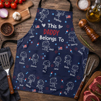 This Daddy Belongs To Independence Doodle Style - Personalized Apron | Fun BBQ Dad Gift