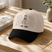 Dad Est Custom Photo Sketch Line Art Father's Day Gift For New Dad, Husband - Personalized Cap | Meaningful Gift From Wife & Kids