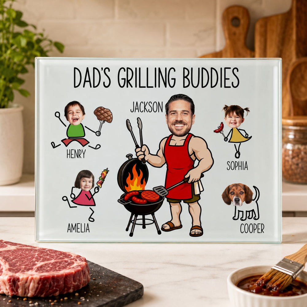 Dad's Grilling Buddies Custom Kid Faces - Personalized Cutting Board