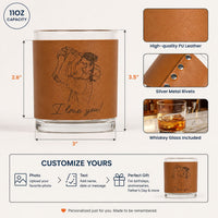 Custom Photo Sketch Line Art Father's Day - Personalized Whiskey Glass