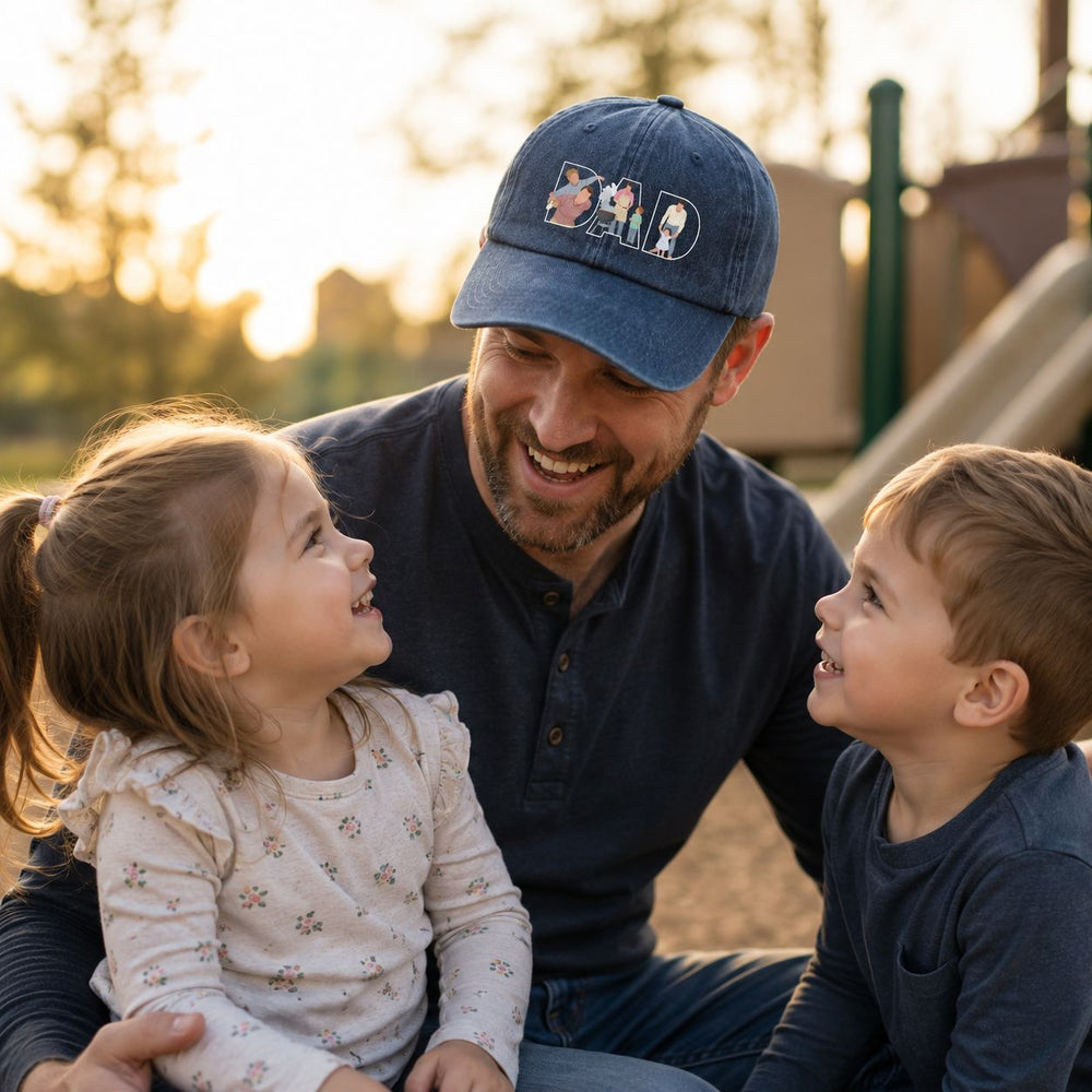 Father's Day Gift Custom Dad Portrait For Father, New Dad - Faceless Art - Personalized Cap | Meaningful Keepsake For First Father’s Day
