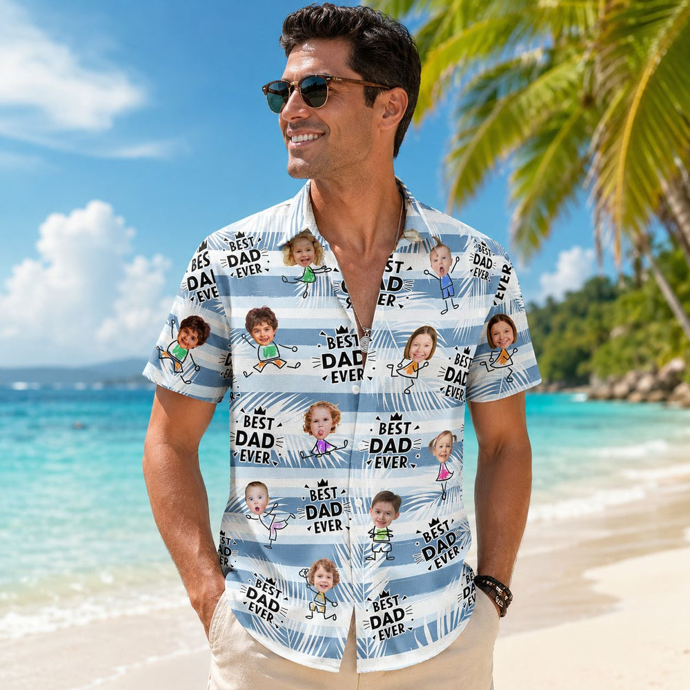 Best Dad Ever Striped Pattern Father's Day Gift For Dad, Husband - Personalized Hawaiian Shirt | Funny Summer Gift For Cool Dad