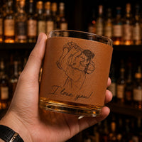 Custom Photo Sketch Line Art Father's Day - Personalized Whiskey Glass