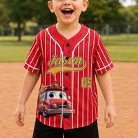 Kid Cartoon Dinosaurus Vehicles - Personalized Jersey Shirt | Custom Name Kids Dino Truck Sports Tee