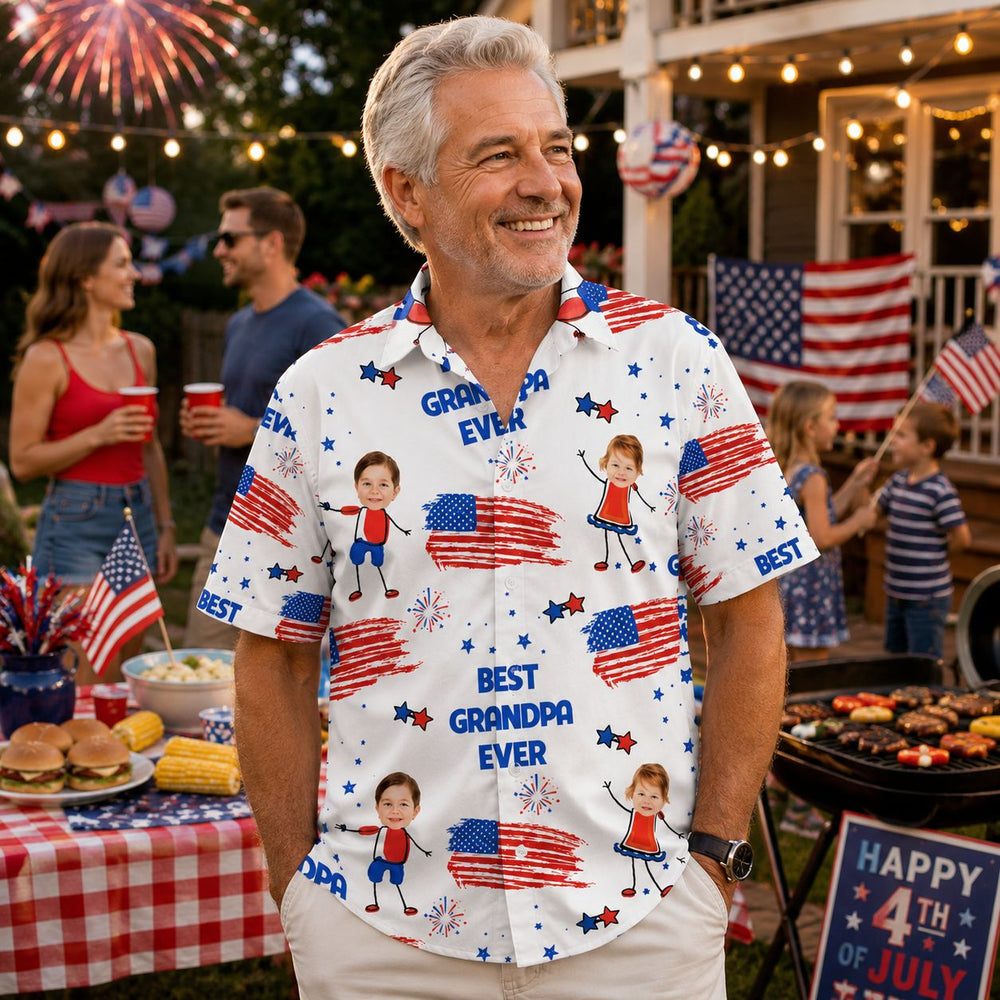 Best Dad Grandpa Ever Custom Photo - Personalized Hawaiian Shirt
