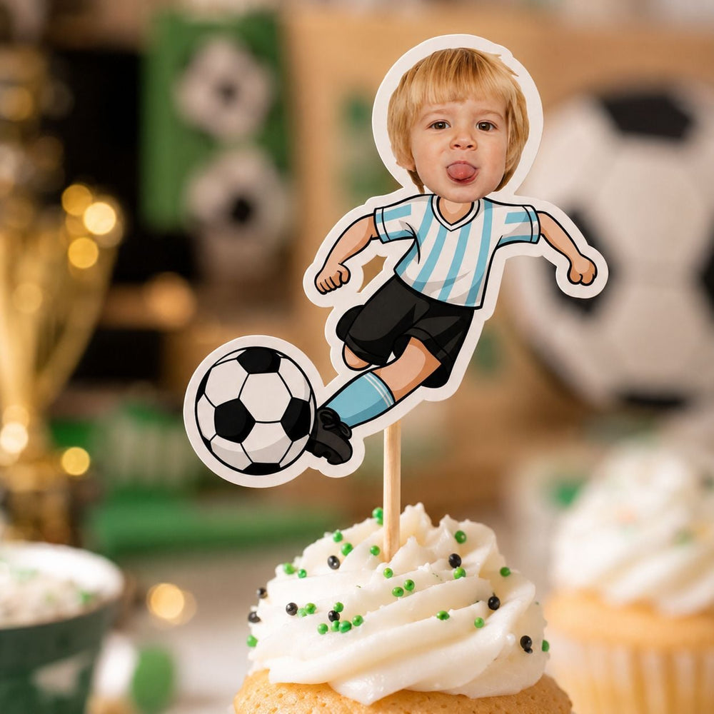 Custom Face Gift For Soccer Kids - Personalized Cupcake Toppers | Fun Soccer Party Decor