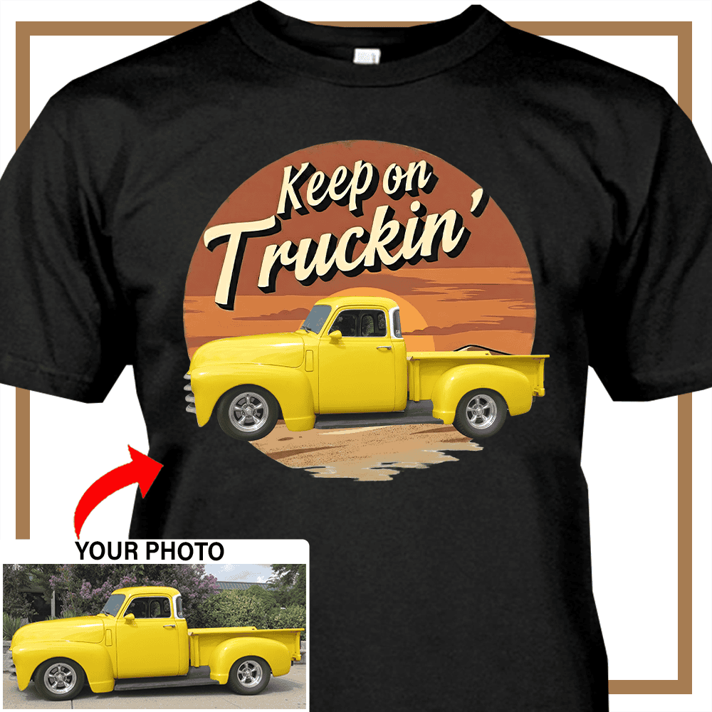 Personalized Classic Truck T-Shirt, Custom Photo Chevy Truck Shirt, Funny Gift for Classic Truck Lovers, Truck Driver Gift for Him - PSTG2DTS000033