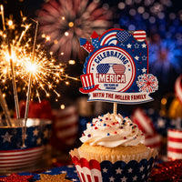 Celebrating 'Merica Est. 1776 - Personalized Cupcake Toppers | Patriotic Party Decorations For Independence Day