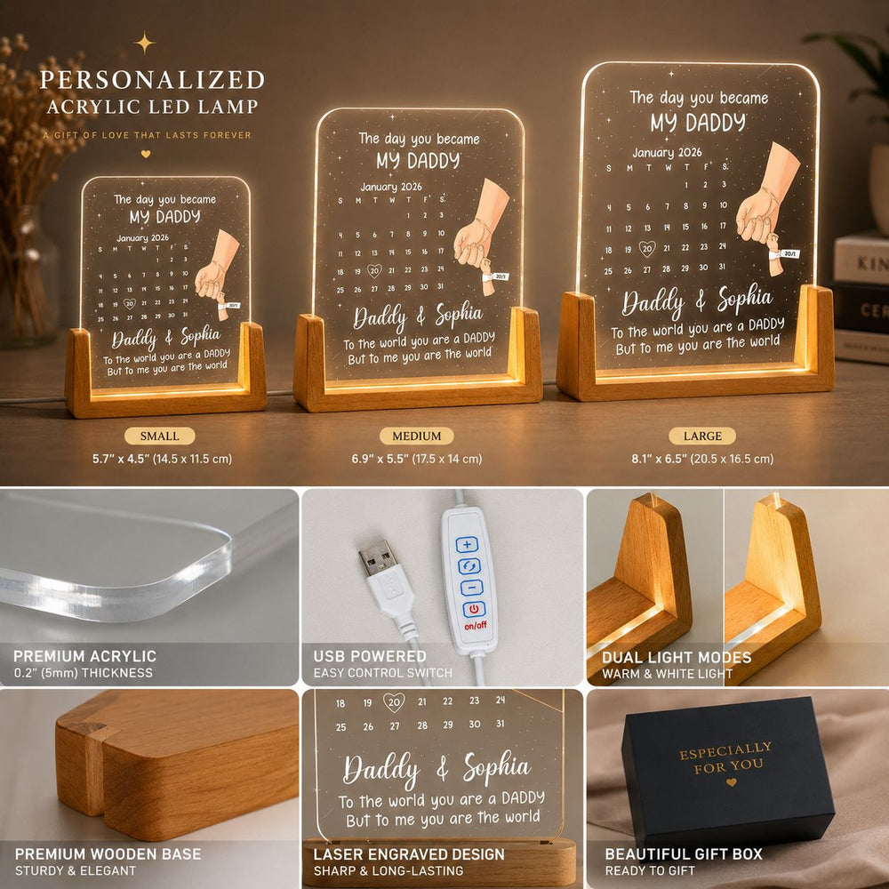 Father's Day Gifts, First Father's Day Gift - The Day You Became My Daddy - Custom Calendar - Personalized Night Light | Meaningful Gift For New Dad