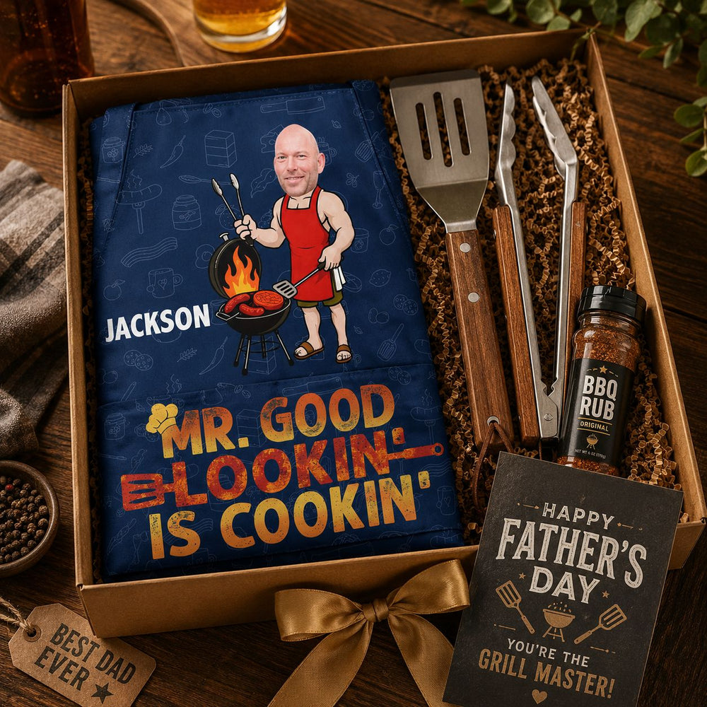 Mr. Good Lookin' Is Cookin' Funny Father's Day Gift For Dad, Husband, Grandpa - Personalized Apron | Fun BBQ Chef Gift For Men