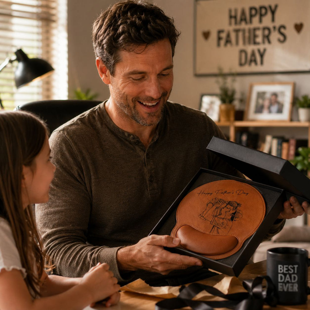 Custom Photo Sketch Line Art Father's Day - Personalized Mouse Pad | Custom Desk Gift