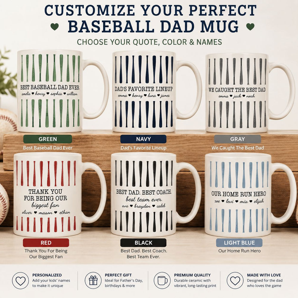 Baseball Dad Custom Name - Personalized Mug