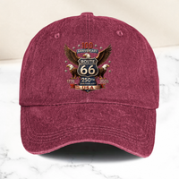 100 Years Route 66 250 Years USA - Personalized Distressed Denim Cap