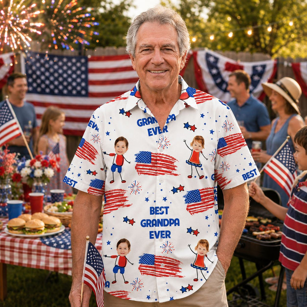 Best Dad Grandpa Ever Custom Photo - Personalized Hawaiian Shirt