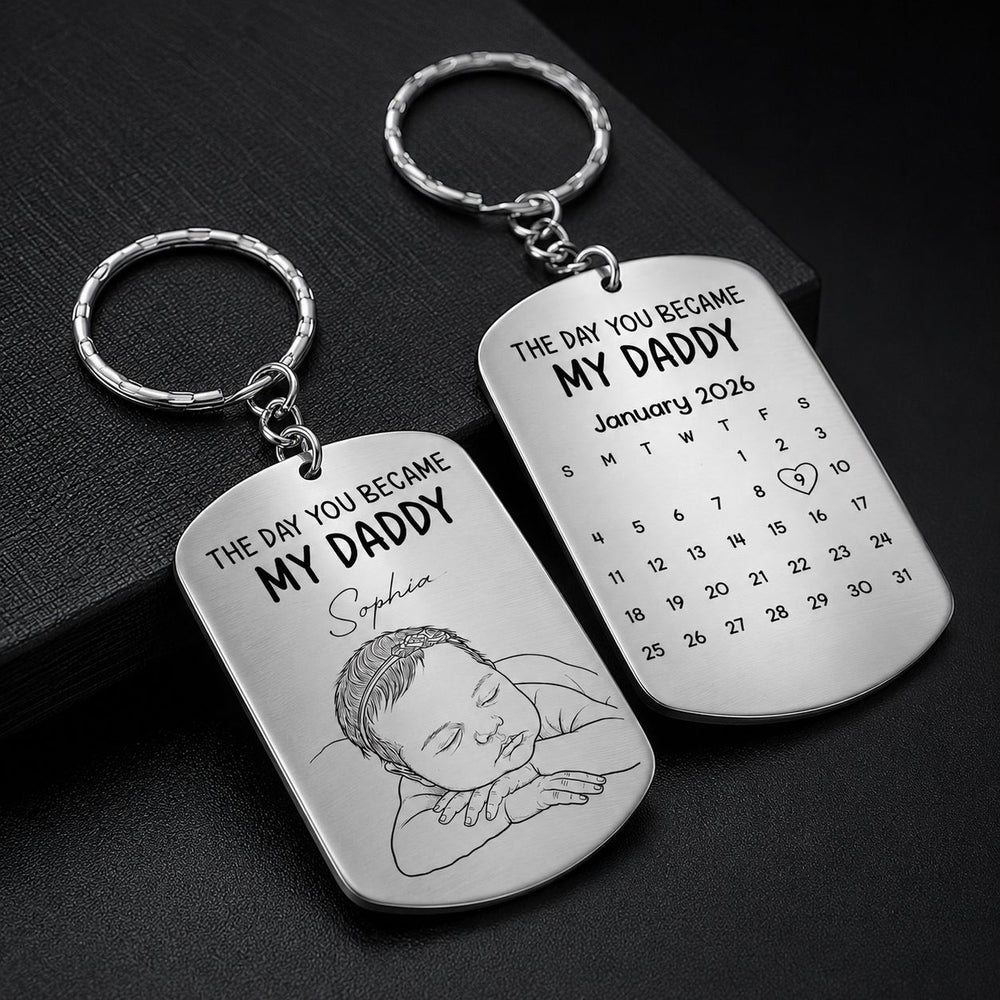 Custom Baby Photo Sketch Line Art Father's Day Gift For New Dad, Husband - Personalized Keychain | Meaningful Keepsake Gift