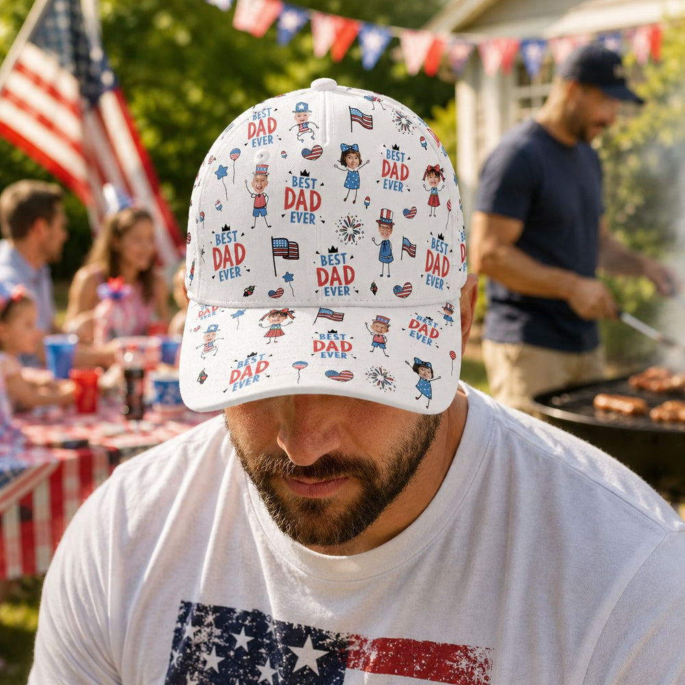 Best Dad Ever USA Flag - Personalized Cap | Patriotic Father's Day Gift