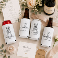 Wedding Can Cooler Favor Custom Pet Photo Sketch Line Art - Personalized Can Cooler | Custom Pet Wedding Favor
