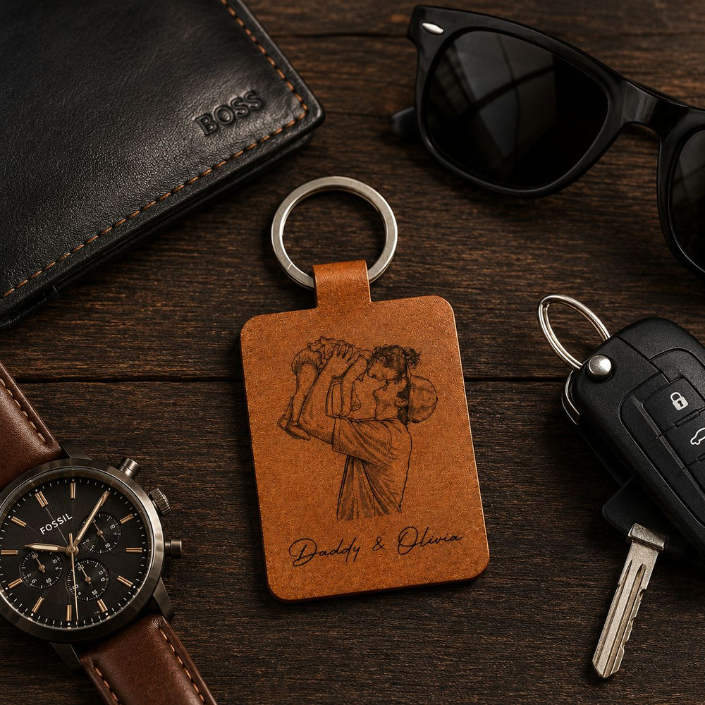 The Day You Became My Dad Sketch Line Art Father's Day Gift For Him - Personalized Keychain | Gift For Dad