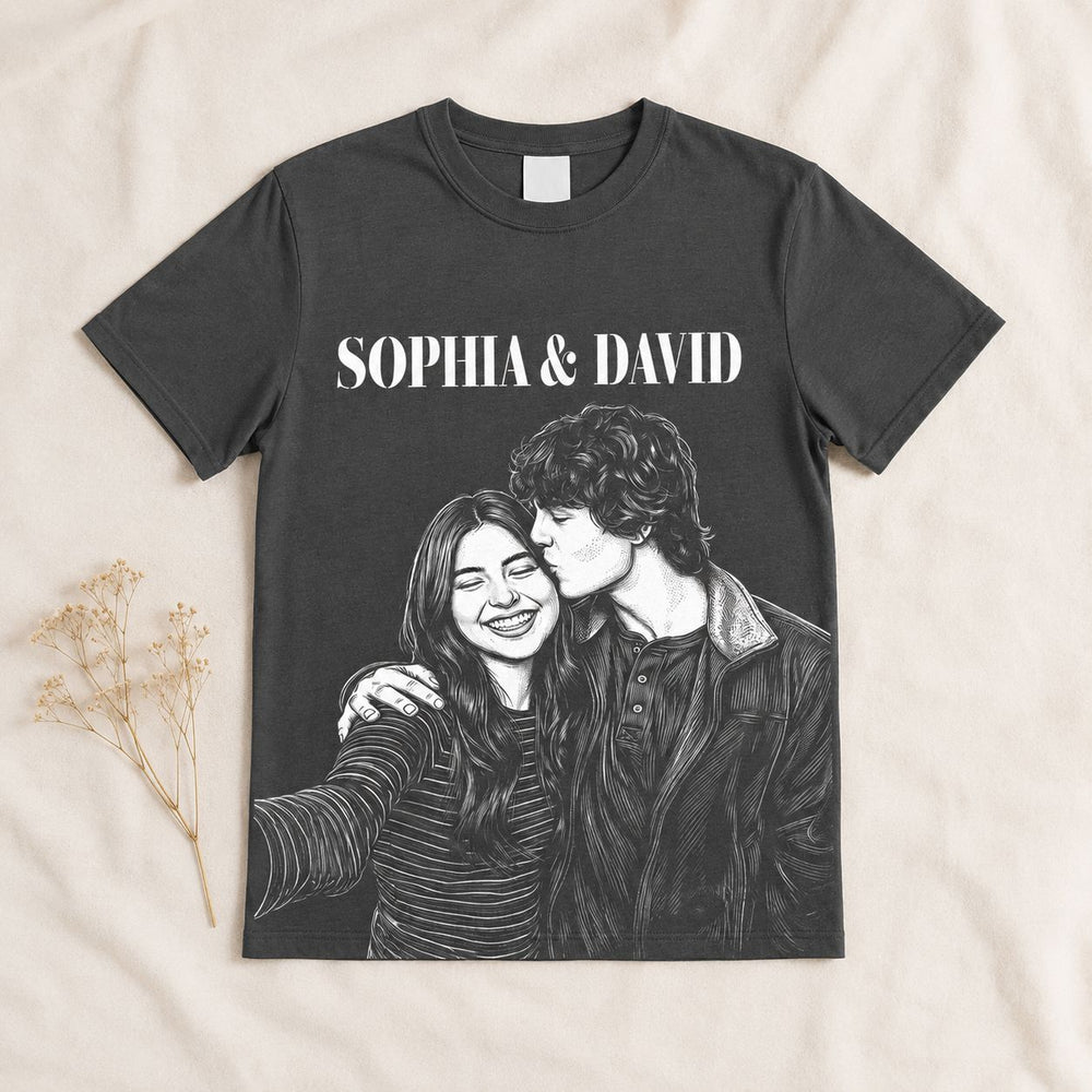 Custom Photo Couple Sketch Line Art - Personalized Shirt