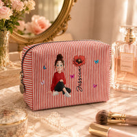 Custom Birth Flower, Name & Cute Character For Her - Personalized Makeup Bag | Cute Floral Gift