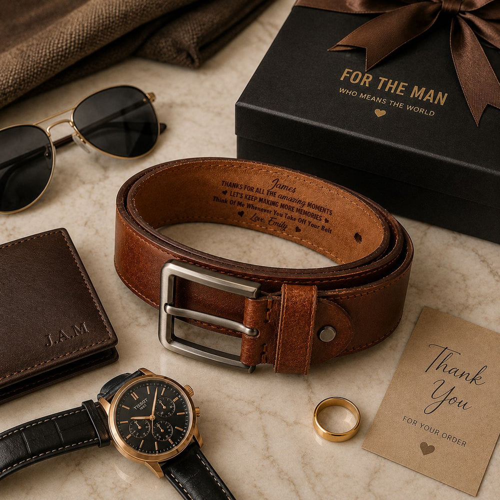Thanks For All The Amazing Orgasms Gift - Personalized Cowhide Belt