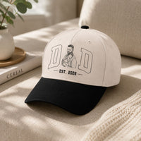 Dad Est Custom Photo Sketch Line Art Father's Day Gift For New Dad, Husband - Personalized Cap | Meaningful Gift From Wife & Kids