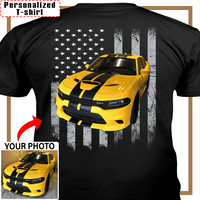 Muscle Car Dodge Challenger Custom Photo T-shirt, Dodge Charger Personalized T-shirt funny gifts for car guys American Flag T-shirt - PSTP2DTS000008