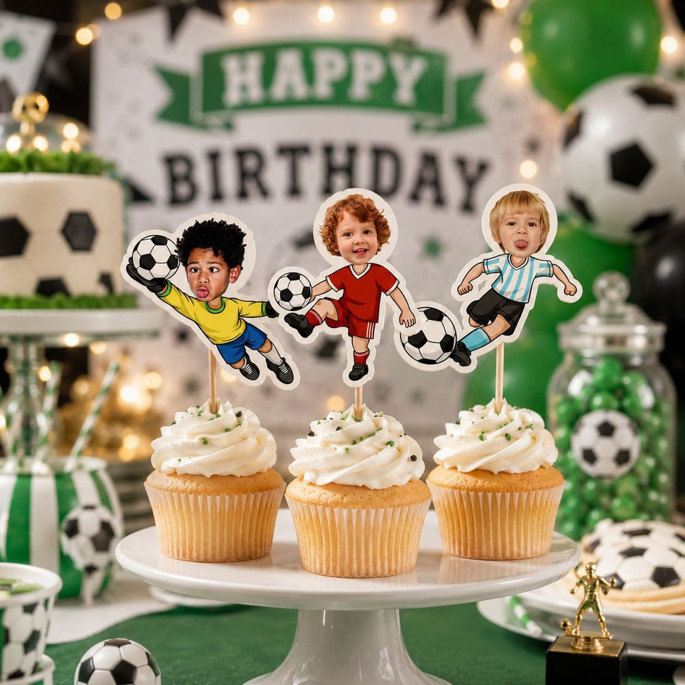 Custom Face Gift For Soccer Kids - Personalized Cupcake Toppers | Fun Soccer Party Decor