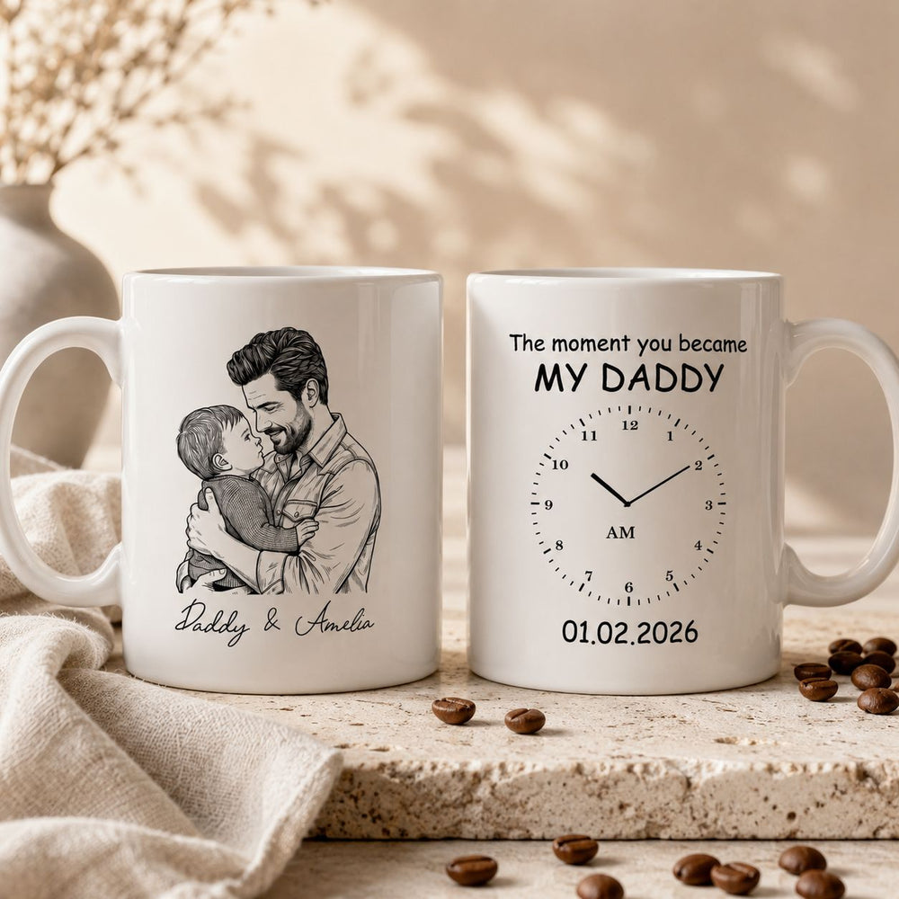 The Moment You Became My Dad Sketch Line Art Father's Day - Personalized Mug | Meaningful Dad Keepsake