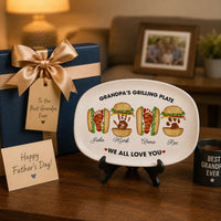 Grandpa's Grilling Plate, Custom Burger Hot Dog Handprint Footprint | Platter BBQ Grandpa Gift