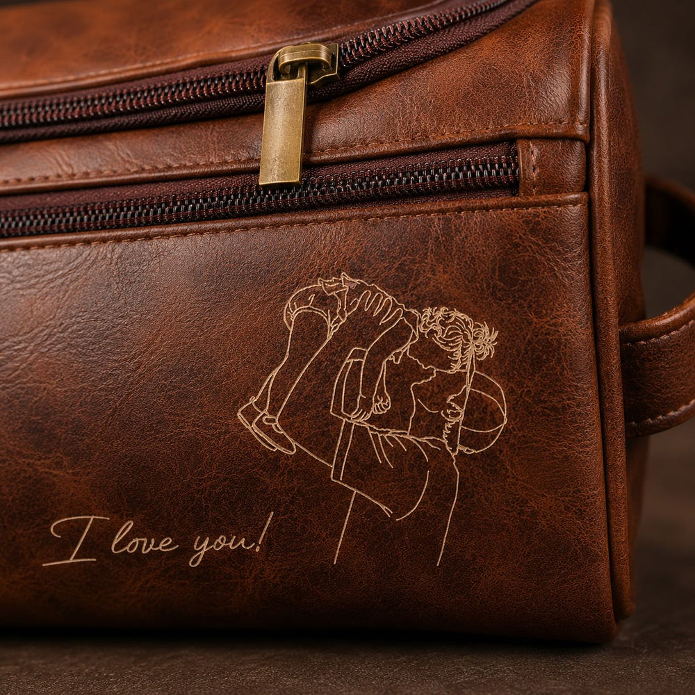 Custom Photo Sketch Line Art Father's Day - Personalized Toiletry Bag | Custom Dad Travel Gift