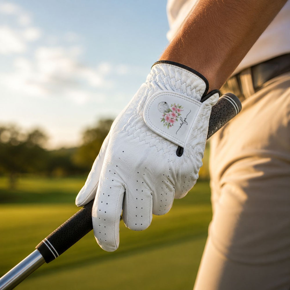 Custom Name And Birth Flower For Golf Lover - Personalized Golf Glove | Unique Floral Golfer Gift