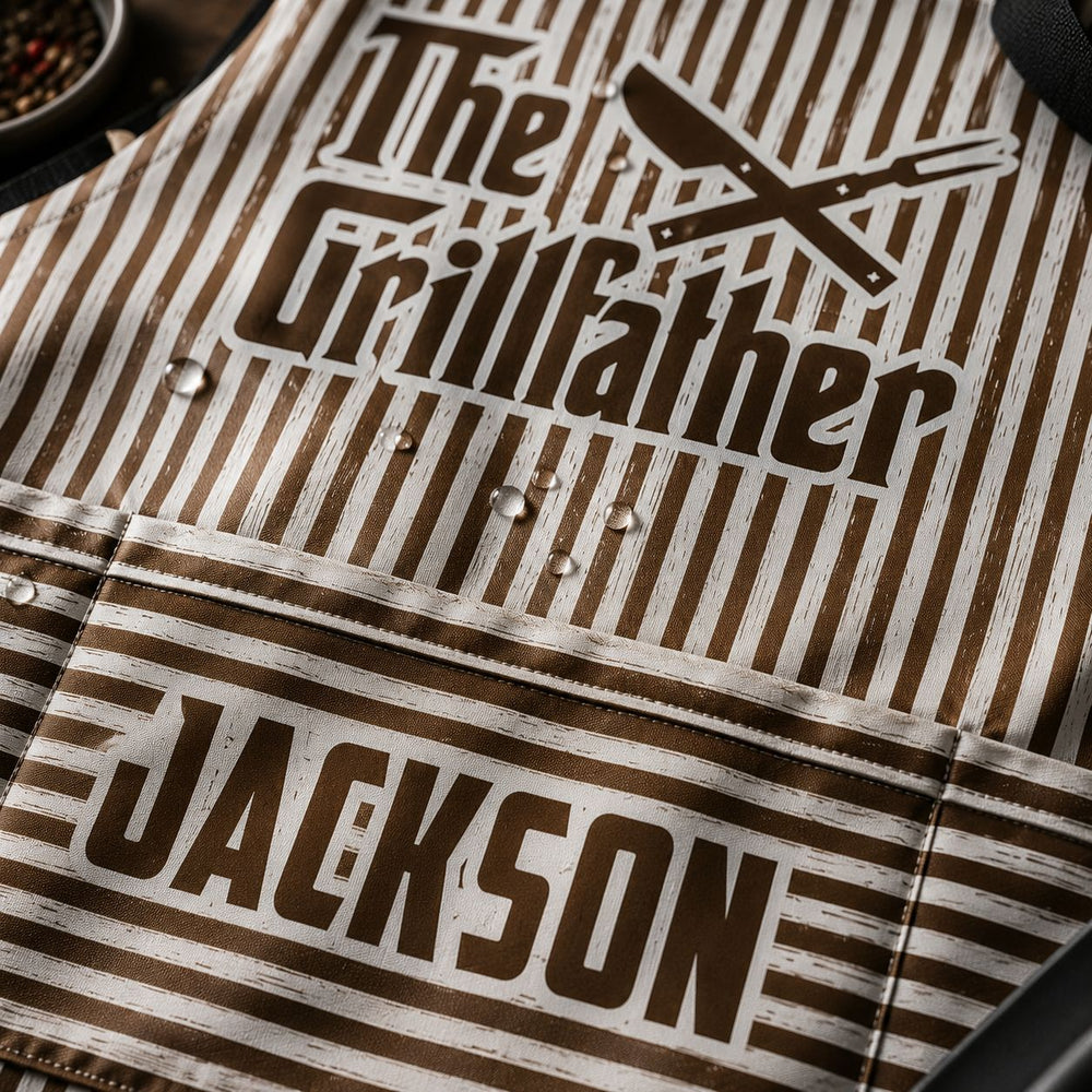 The Grillfather Custom Name Striped Pattern Father's Day Gift For Dad, Husband - Personalized Apron | Gift For Grill Masters