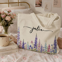 Custom Birth Flower & Name For Her, Wife, Daughter, Sister, Mom, Grandma - Personalized Tote Bag | Thoughtful Floral Gift For Women
