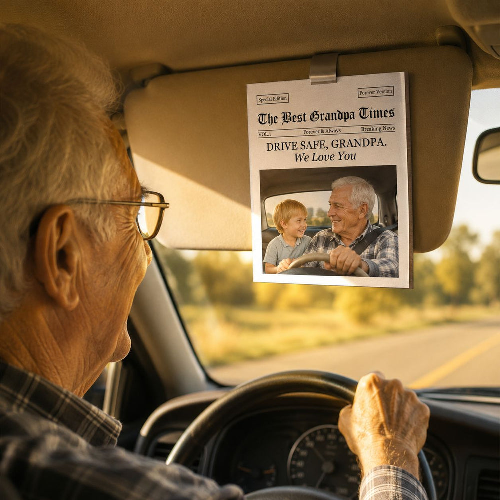 Drive Safe Papa We Love You - The Grandpa Times - Personalized Car Visor Clip | Heartfelt Gift From Grandkids For Grandpa