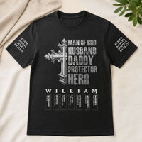 Man Of God Husband Daddy Protector Hero Name Letter Bible - Personalized Shirt