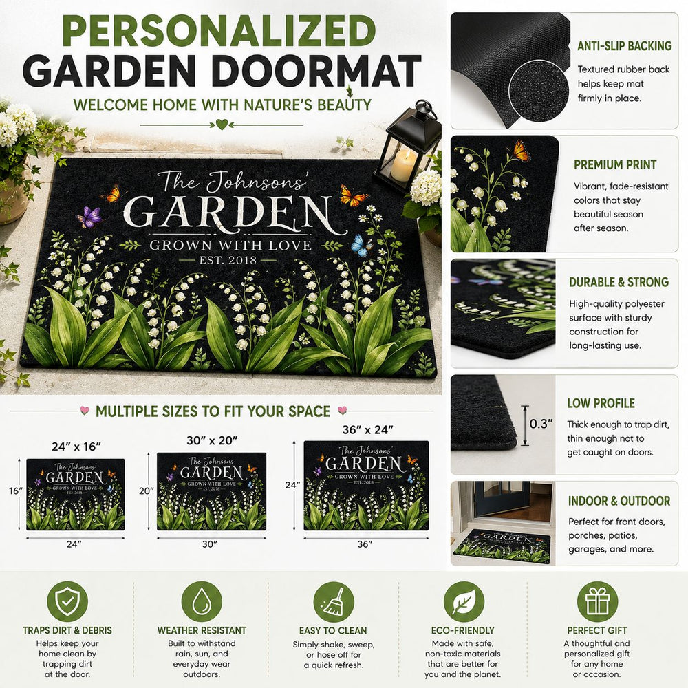 Custom Name & Birth Flower Garden Welcome Mat For Her, Mom, Grandma - Personalized Doormat | Charming Floral Home Decor Gift