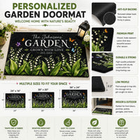 Custom Name & Birth Flower Garden Welcome Mat For Her, Mom, Grandma - Personalized Doormat | Charming Floral Home Decor Gift