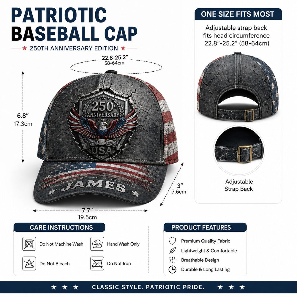 250th Anniversary United States Of America - Personalized Cap | Patriotic Vintage Gift For USA Lovers