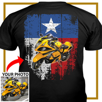 Personalized Motorcycle T-Shirt – Custom Bike Shirt with Texas Flag – Cool Gift for Bikers & Motorcycle Lovers - PSMN2DTS000009