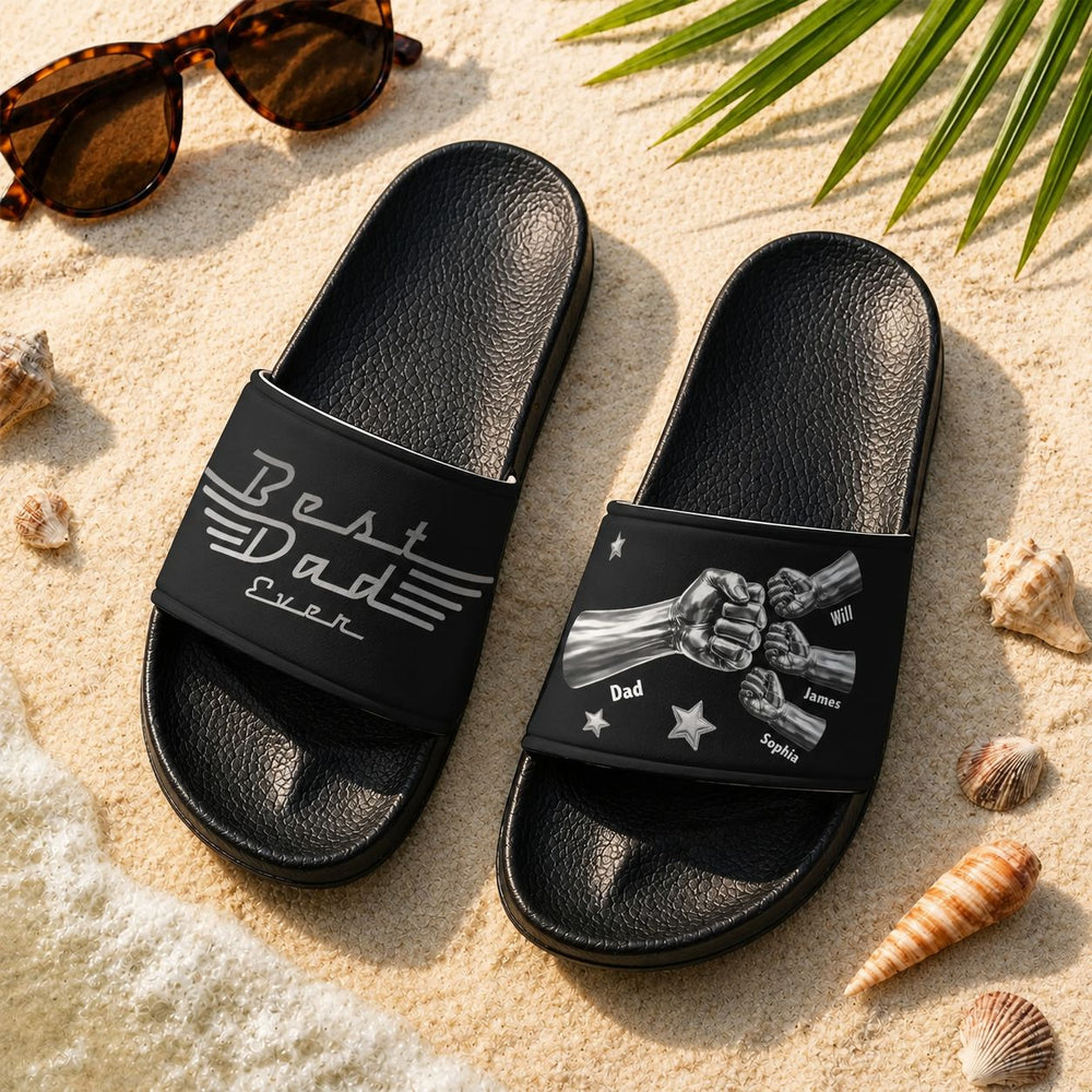 Best Dad Ever, Best Papa Ever - With Fist Bumps & Kids' Names - Personalized Sandals | Gift For Dad & Papa