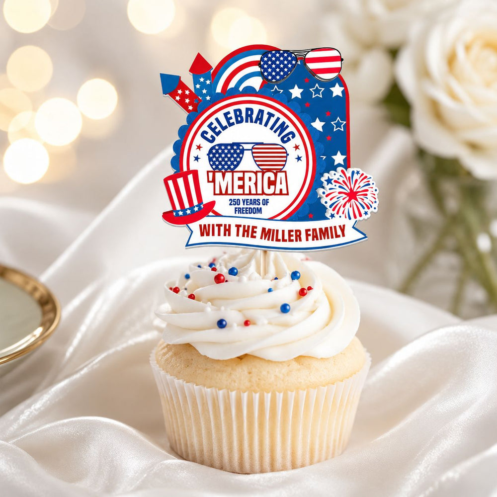 Celebrating 'Merica Est. 1776 - Personalized Cupcake Toppers | Patriotic Party Decorations For Independence Day