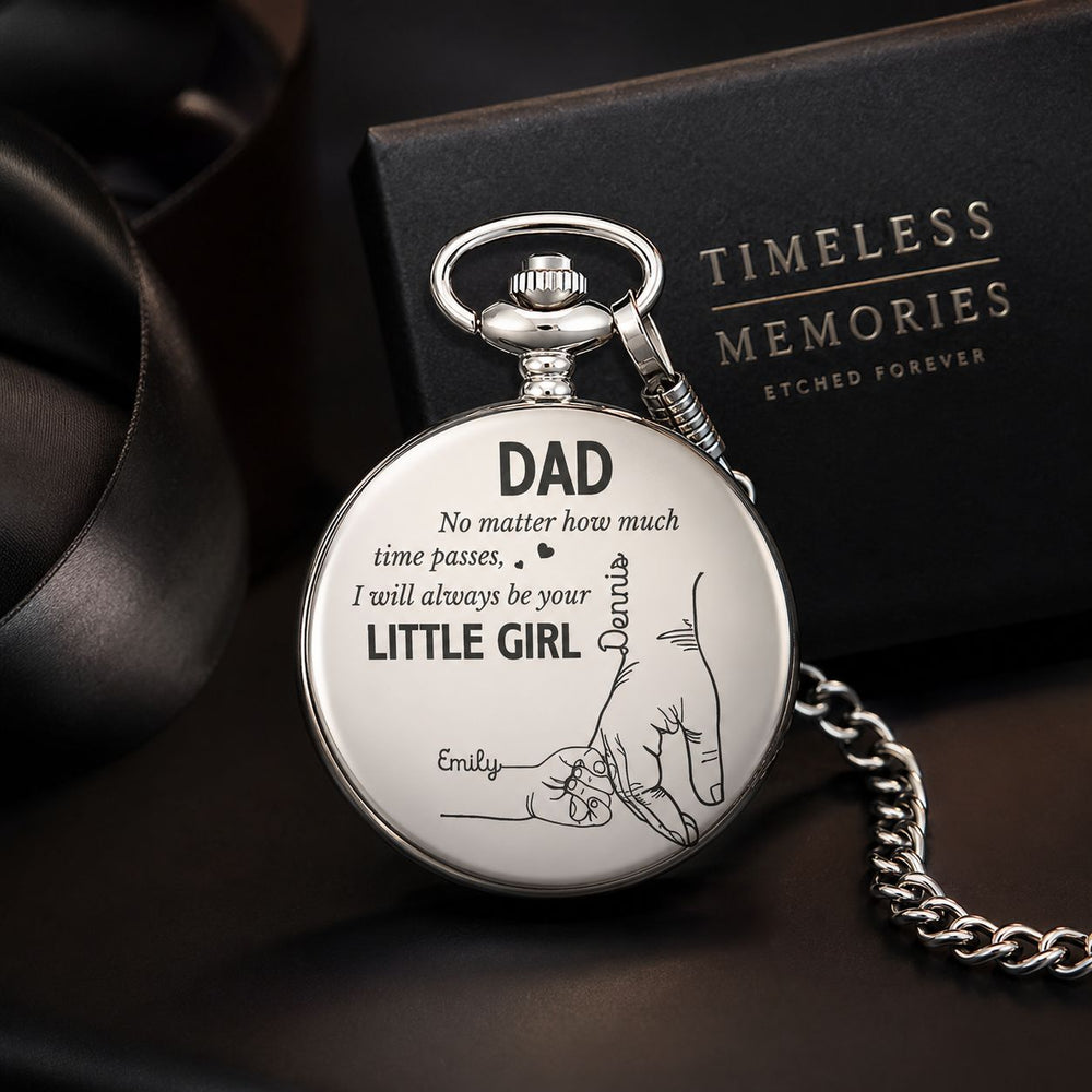 Father's Day Gifts, How Much Time Passes, I Will Always Be Your Little Girl - Personalized Pocket Watch - Gift For Dad