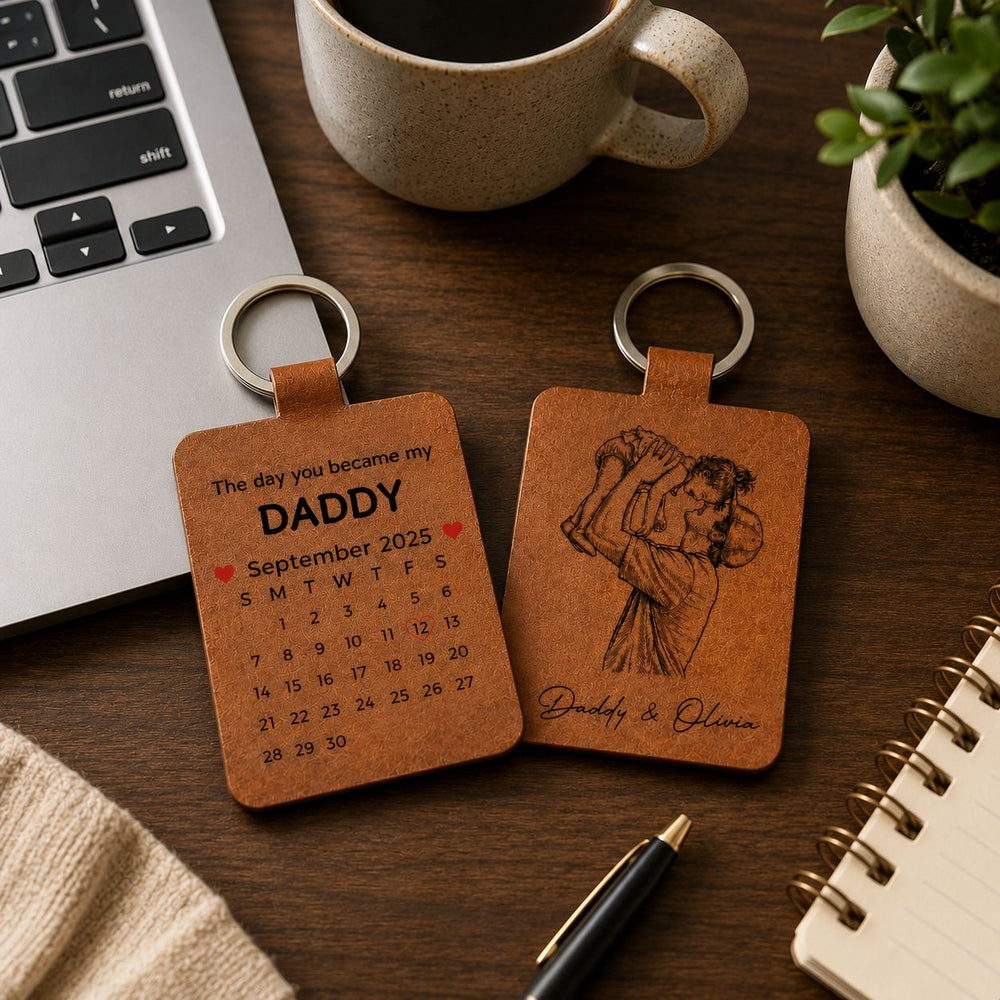 The Day You Became My Dad Sketch Line Art Father's Day Gift For Him - Personalized Keychain | Gift For Dad