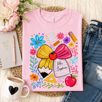 Boho Floral Bow Pencil - Personalized Shirt | Custom Teacher Back To School Graphic Tee