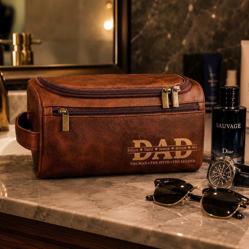 The Man The Myth The Legend Custom Dad Grandpa - Personalized Leather Toiletry Bag
