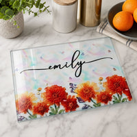 Custom Name & Birth Flower Faux Pressed Flower - Personalized Cutting Board | Elegant Kitchen Gift