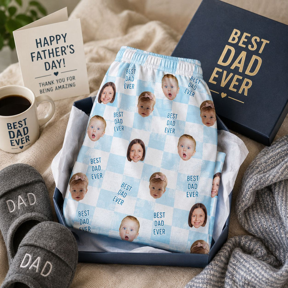 Best Dad Ever Custom Baby Photo Retro - Personalized Lounge Pants