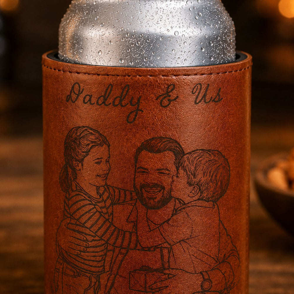 Custom Photo Sketch Line Art Dad Gift - Personalized Can Cooler