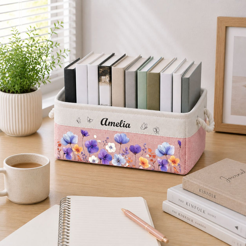 Custom Birth Flower & Name - Storage Basket | Floral Home Decor Gift